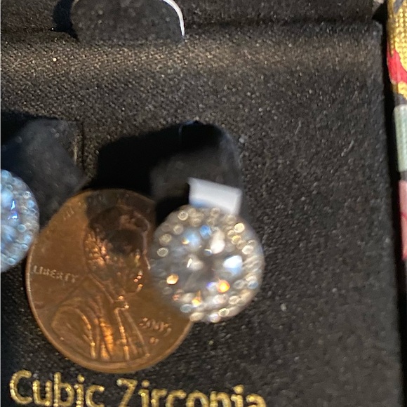 Cubic Zirconia Halo Stud Earrings, Nanette Lepore, Sterling Silver, NEW in Box - Picture 6 of 8